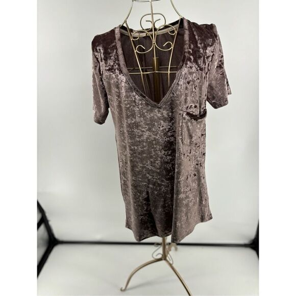 POL short sleeve v neck crushed velvet mauve t shirt size medium - Picture 6 of 11